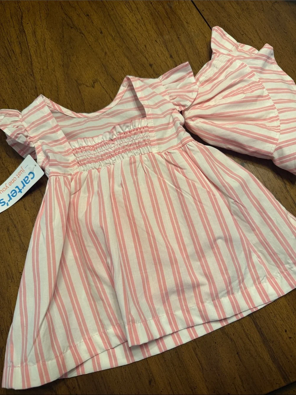 Carter's Pink and White Stripe Cotton Dress with Matching Hat 3M